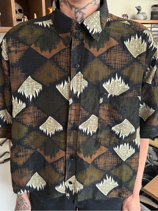 Camel Other - Vintage 90s Camel Cigarettes Cropped Earthy S/S Button Down ~ Size XXL